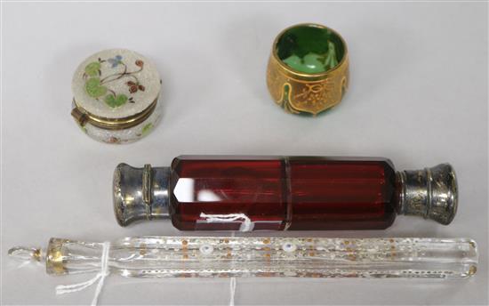 Two Victorian glass scent bottles and two other items,